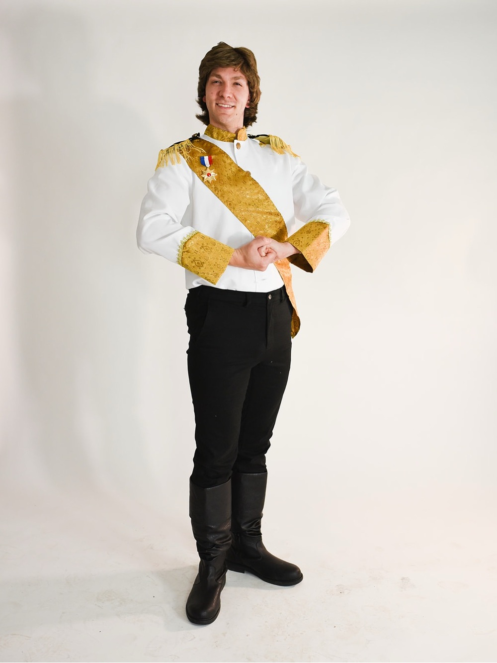 Prince Charming Gold-Trim White Costume Jacket with Epaulettes